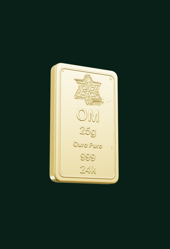 Barra de ouro Ouro Express 999 de 24 quilates, cunhada, com a estrela e o peso em relevo