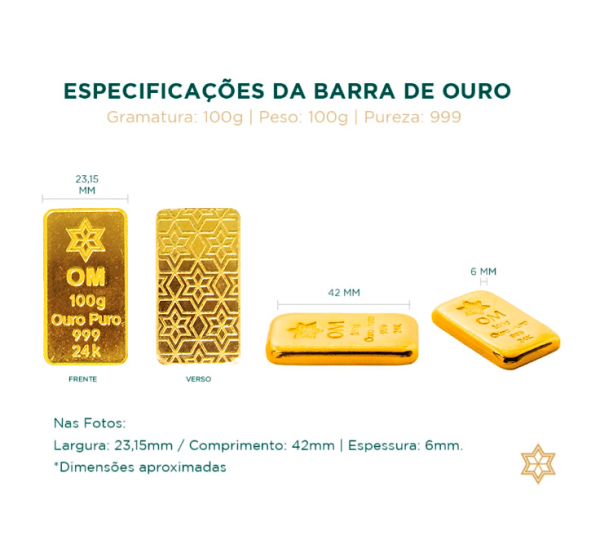 Especifica&ccedil;&otilde;es da Barra de Ouro 999 - 100g