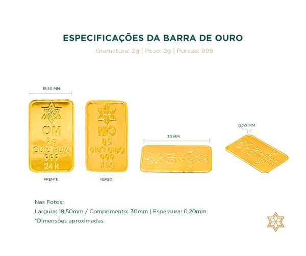 Especificações da Barra de Ouro 999 - 2g
