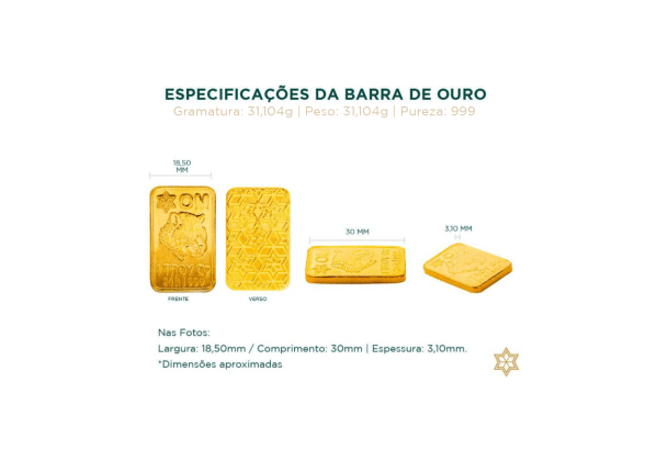especificacoes-31,1g Especificações da Barra de Ouro 999 - 31,104g