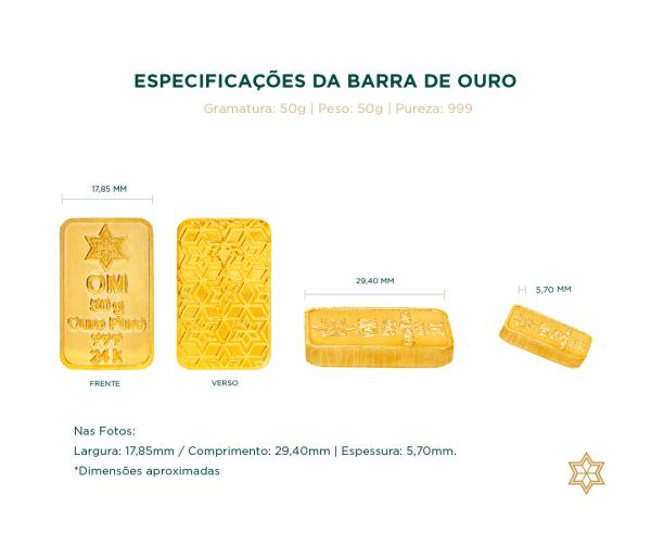 Especificações da Barra de Ouro 999 - 50g